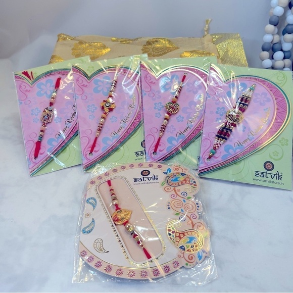 Gift Set Of 5 Pcs thread bracelets, Indian Designer red and multicolor charms - Picture 3 of 9